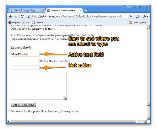 Chrome highlights textfields